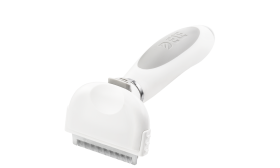Szczotka do Rozczesywania Sierści Dla Psa i Kota Mała biała szczotka do linienia psa z drobnymi metalowymi zębami i ergonomiczną rączką, do usuwania luźnego sierści.