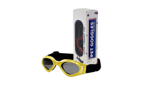Stylowe Okulary Przeciwsłoneczne dla Psów z Filtrem UV Żółte okulary dla psa z ochroną UV, ciemne soczewki dla ochrony oczu i stylowego wyglądu. Składane i przenośne.