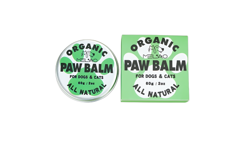 Zielono-biała puszka i pudełko z organicznym, naturalnym balsamem dla łapek psów i kotów, 60g, łagodzący i ochronny.