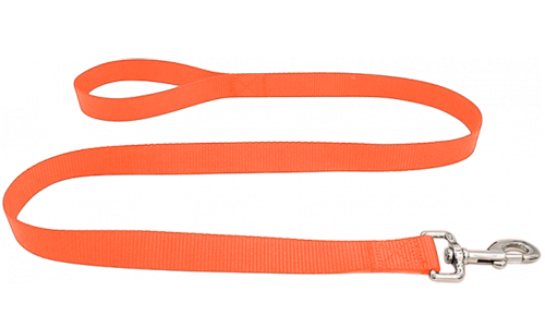Trwała pomarańczowa smycz nylonowa 120cm, łatwa do czyszczenia, trwały materiał i bezpieczne zapięcie srebrnym karabinkiem.